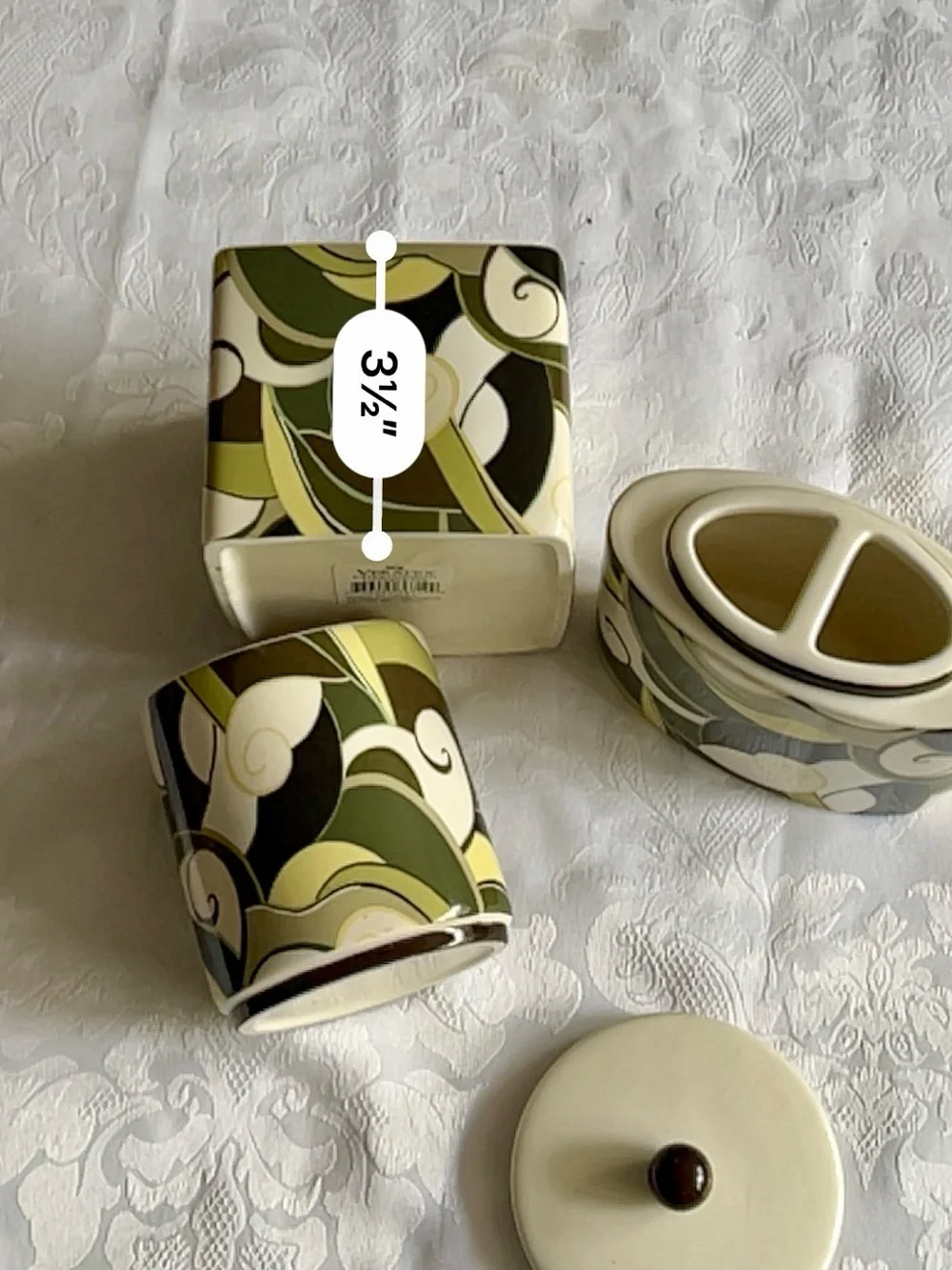 Ceramic Countertop Bathroom Set in Cream and Olive Green